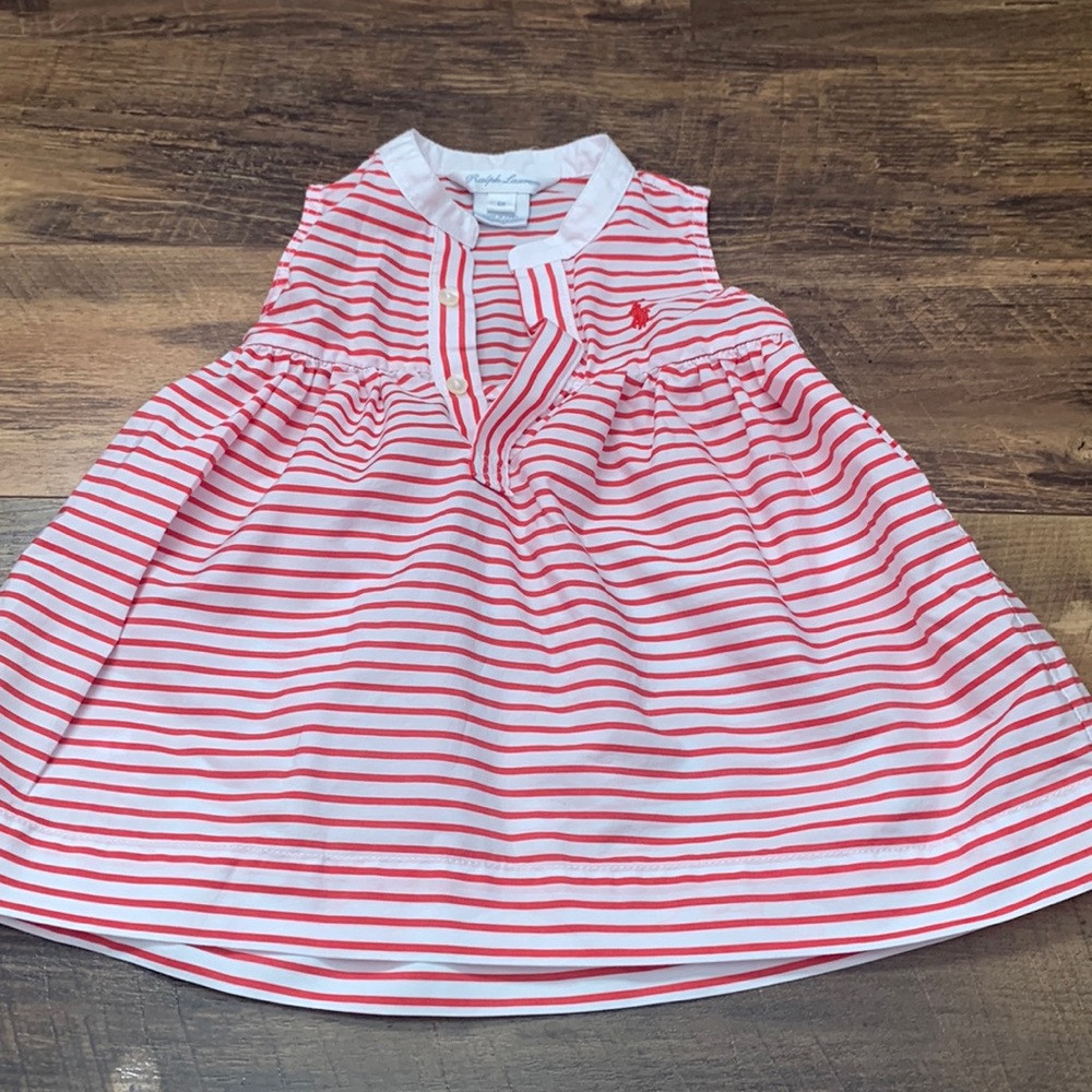Ralph Lauren Red & White Stripe Dress Size: 6 months.